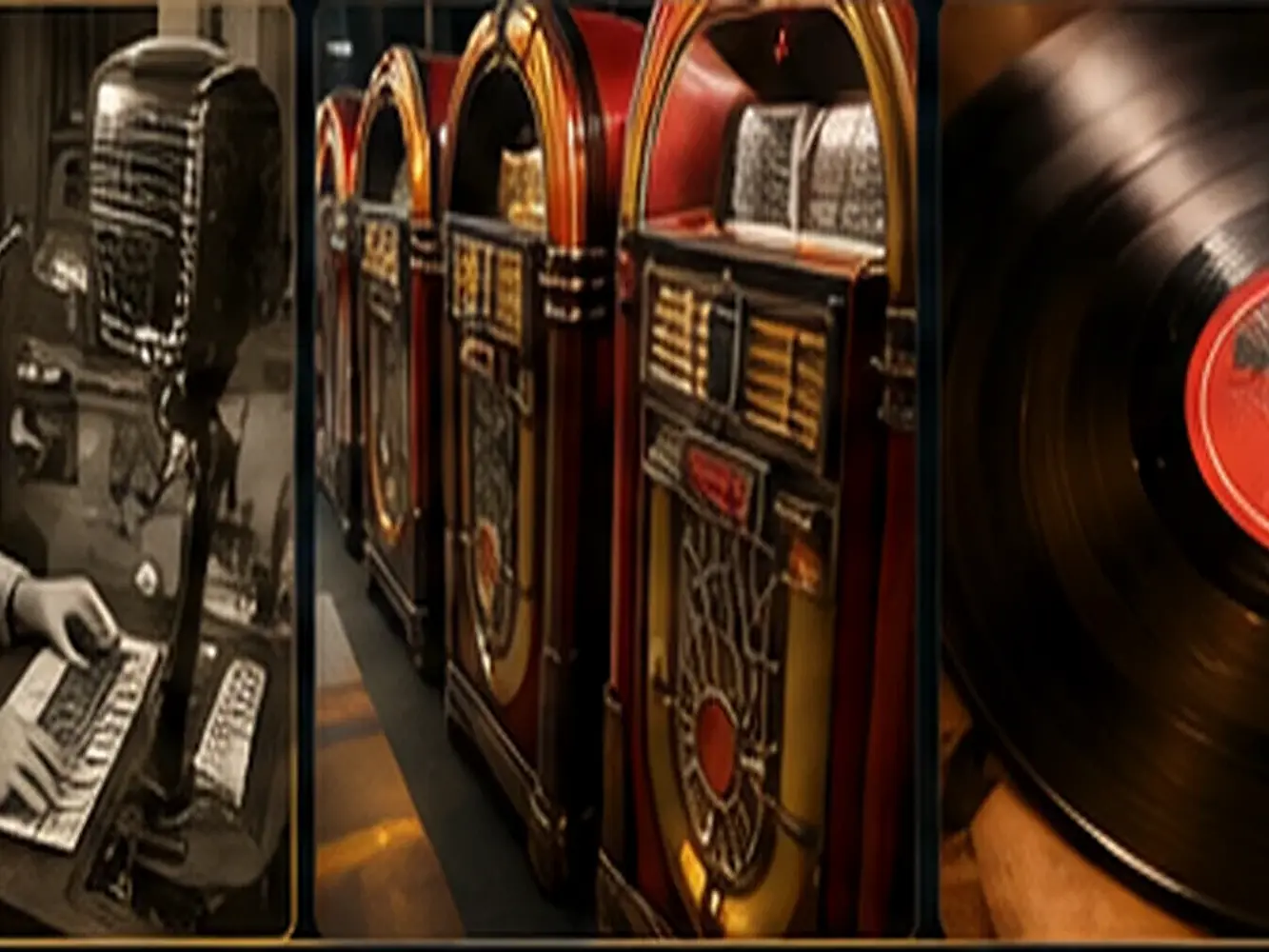 1950’ler radyo stüdyosu, jukebox ve 45’lik plak ayrıntıları