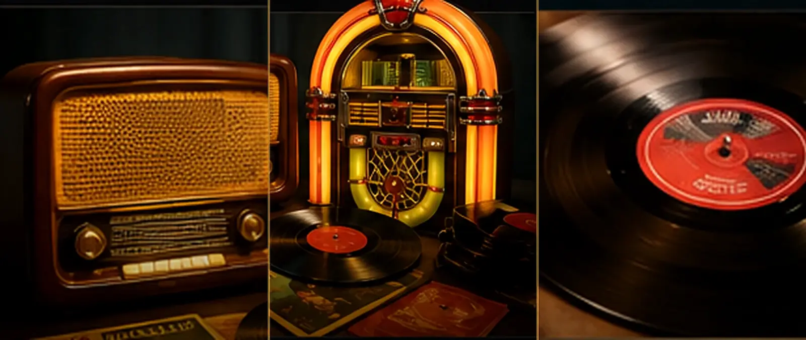1950’lerde radyo, jukebox ve 45’lik plak kültürünü simgeleyen editoryal kolaj