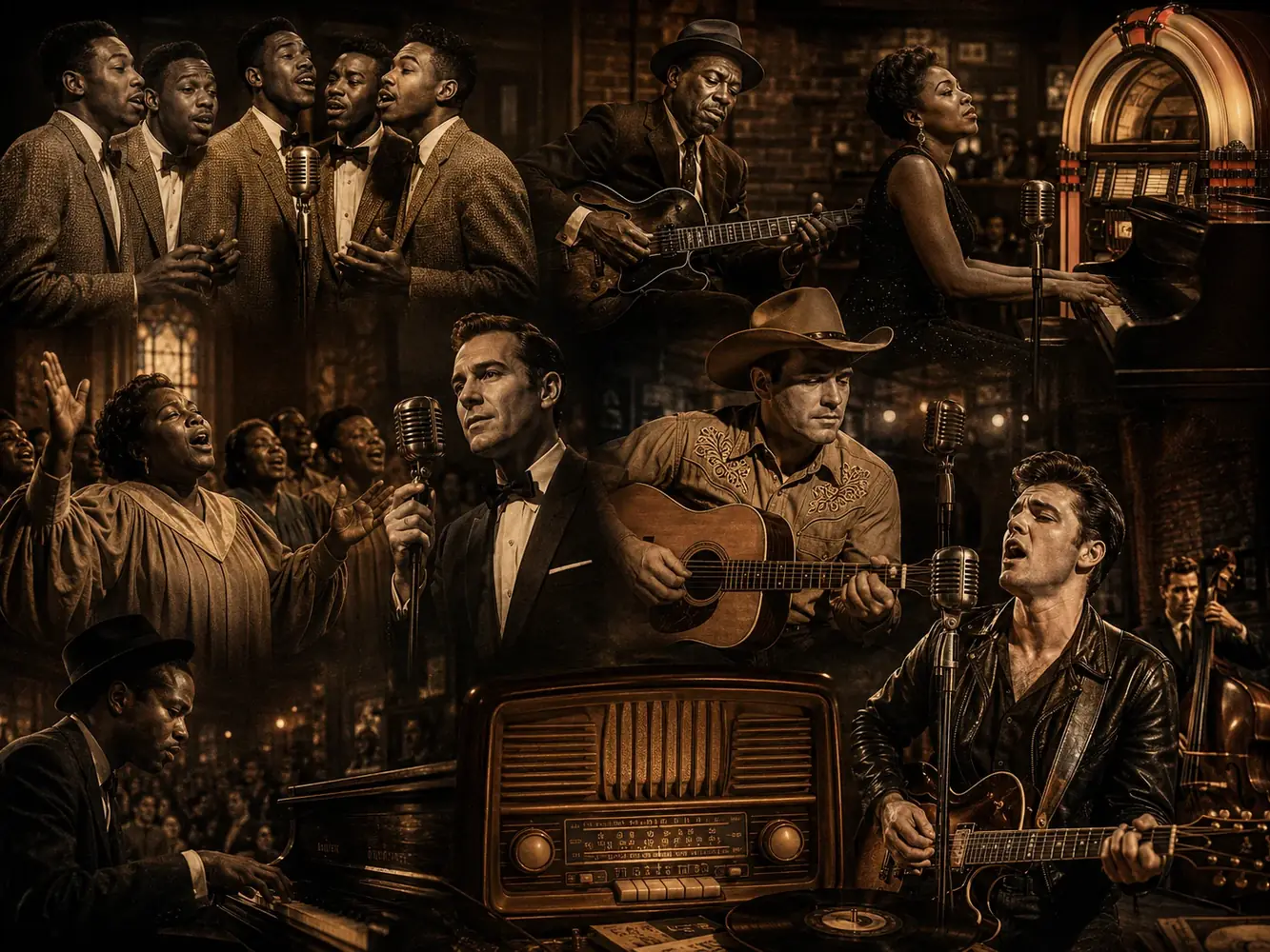 1950’lerin blues, gospel, country, doo-wop, crooner ve rock müzik tarzları